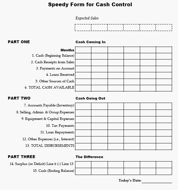 Speedy Form for Cash Control